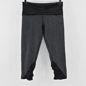 Lululemon Womens Embrace‎ Crop Leggings Size 8 Heathered Deep Coal Athletic Logo